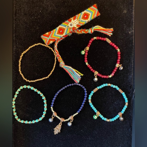 Colorful Beaded Bracelet set - Evil eyes and the Hand of Fatima - Picture 3 of 9